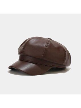 Faux Leather Newsboy Hat